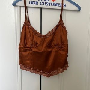 Cami cropped satin tank with lace trim